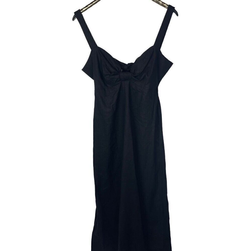 NWT ASOS  Black Twist Front Open Back Linen Viscose Maxi Dress Summer Size 10‎